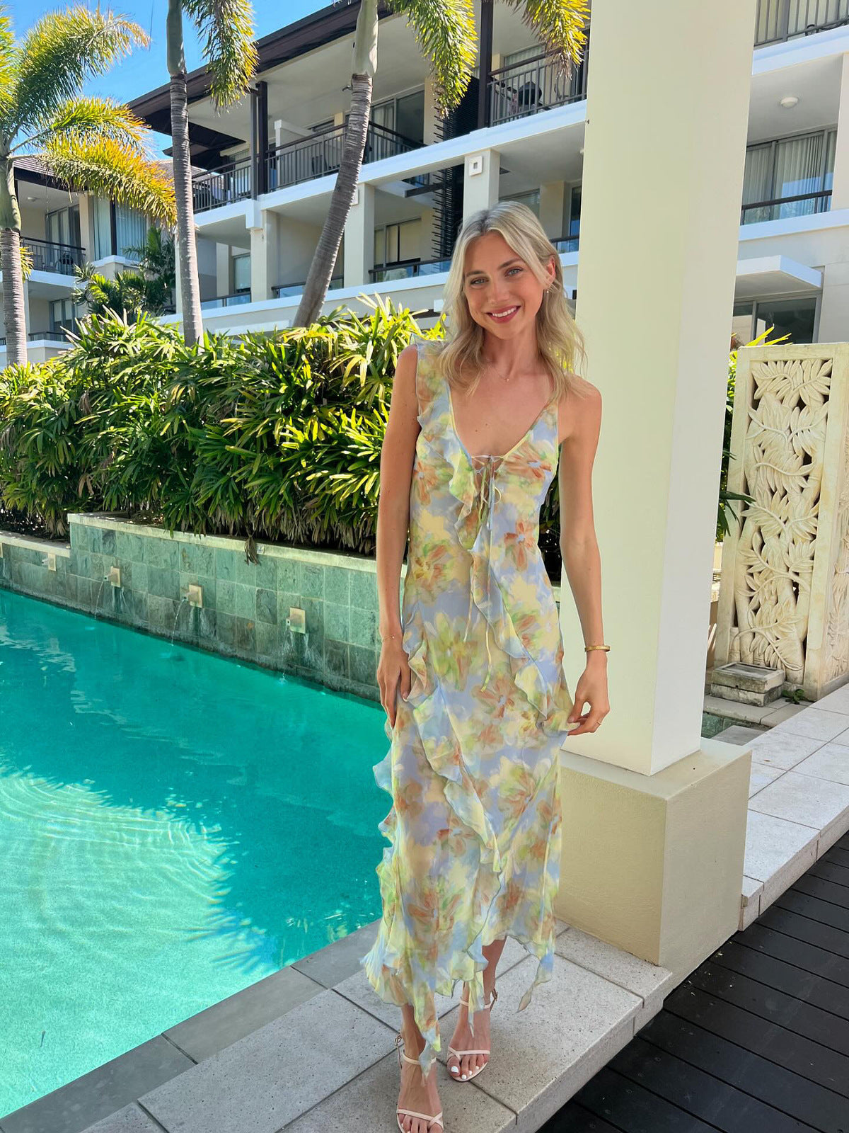 Cecilia Ruffles Maxi Dress in Blue