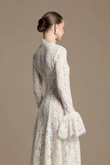 Vintage Lace High Neck Flare Sleeve Dress
