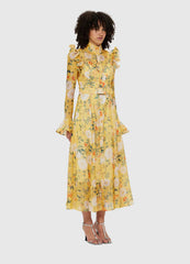 Print Sleeve Midi Dress in Yellow