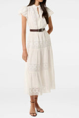 White Lace Trim Midi Dress
