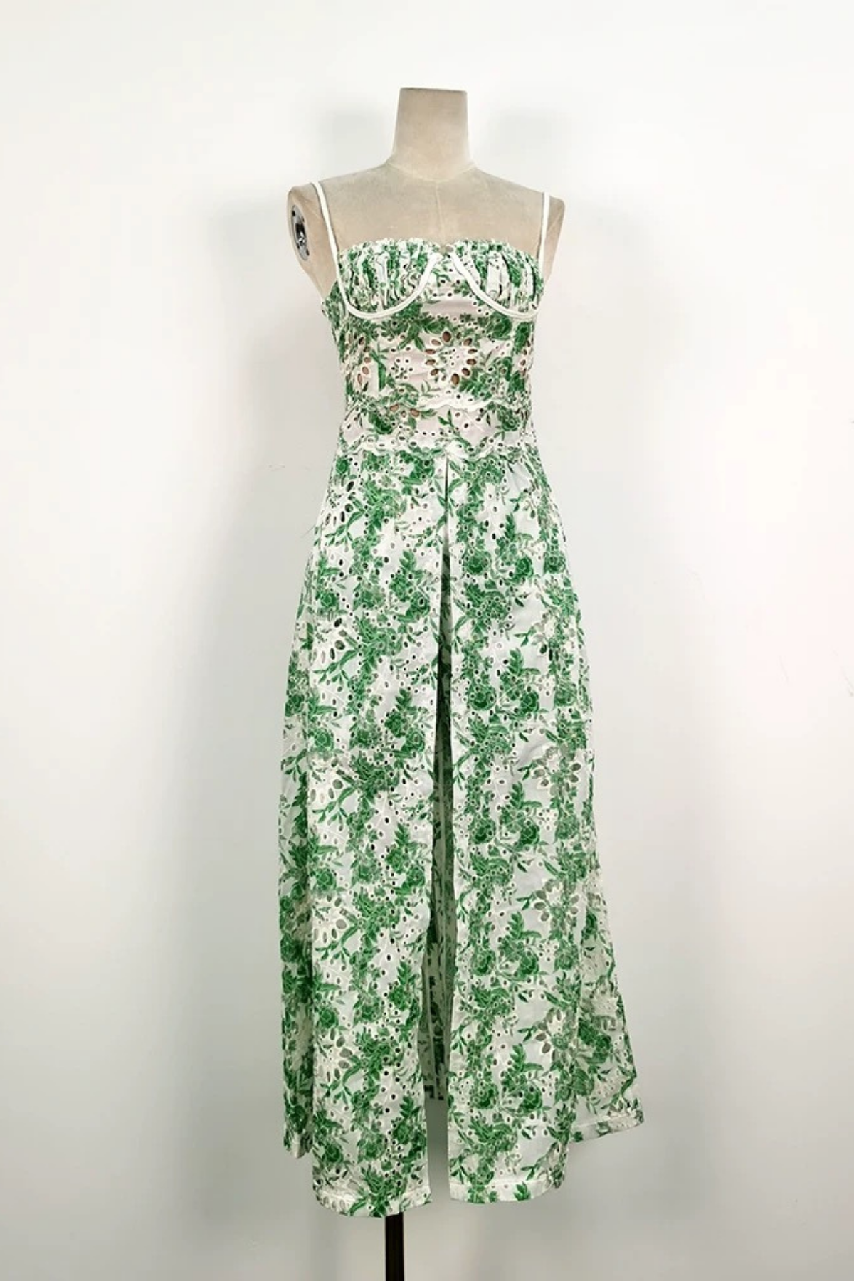 Green Floral Embroidered Halter Dress