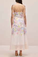 Floral Printed Strap Corset Maxi Dress