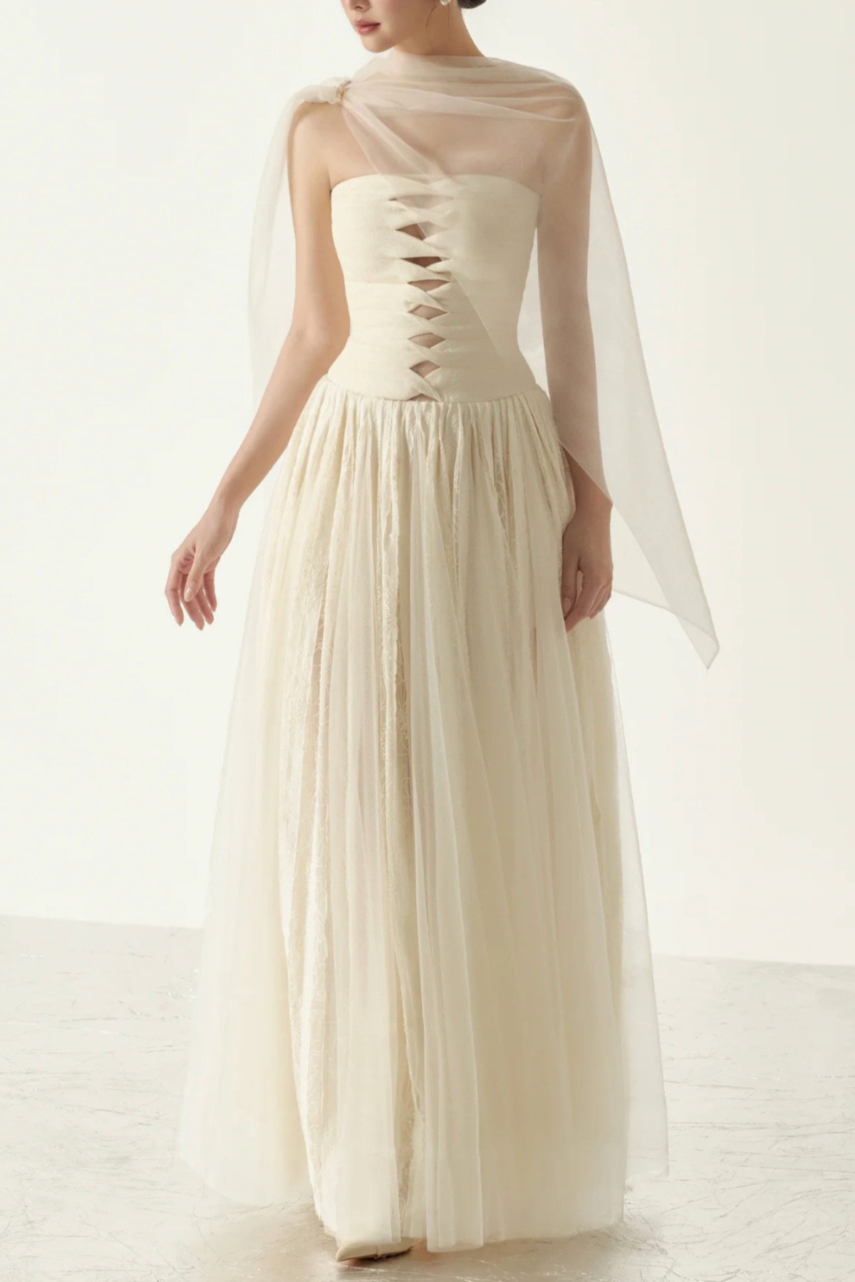 Cut Out Sheer Sash Maxi Dress