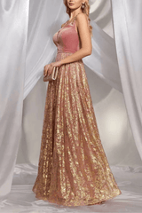Pink Gold Floral Bustier A Line Maxi Dress