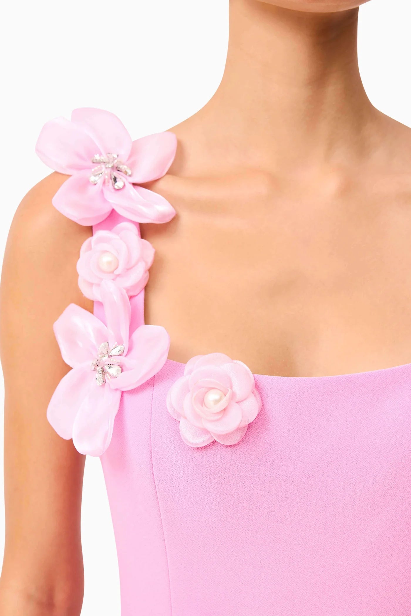 3D Flower Midi Dress in Pink