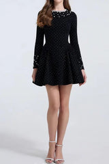 Black Rhinestone-Embellished Mini Dress