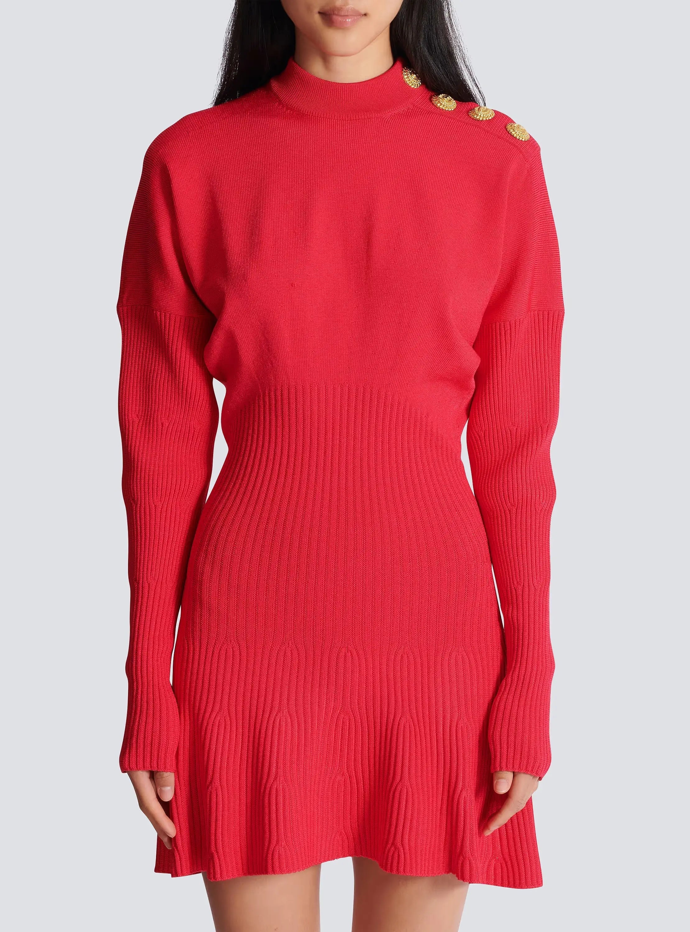 Long Sleeve Knit Mini Dress in Red