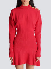 Long Sleeve Knit Mini Dress in Red