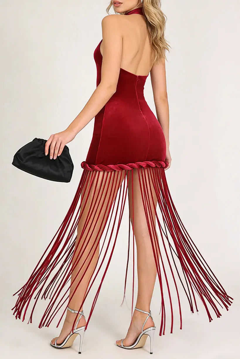Fringe Dress in Burgundy