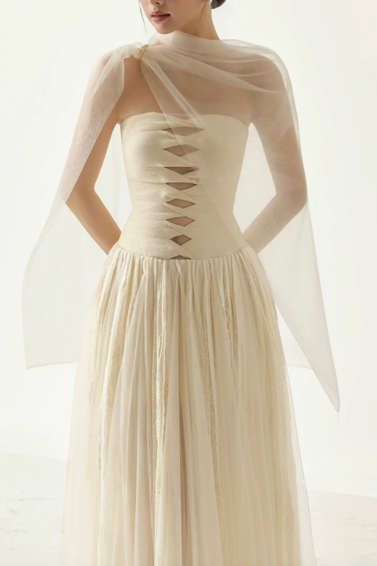 Cut Out Sheer Sash Maxi Dress
