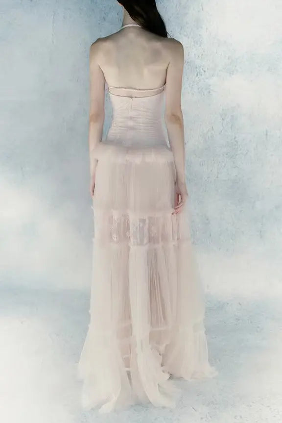 Lace Splicing Maxi Dress in Pink