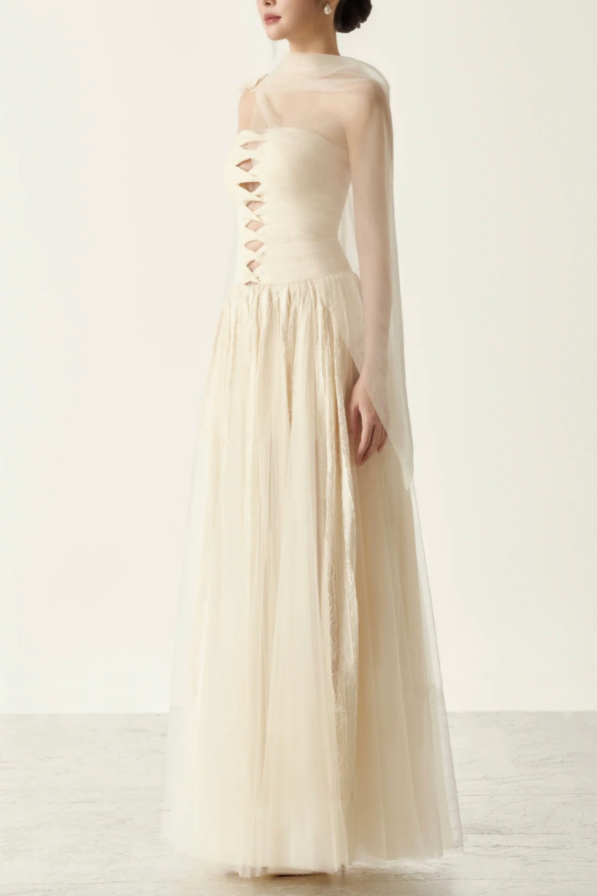 Cut Out Sheer Sash Maxi Dress