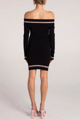 Off-shoulder Knit Mini Dress in Black