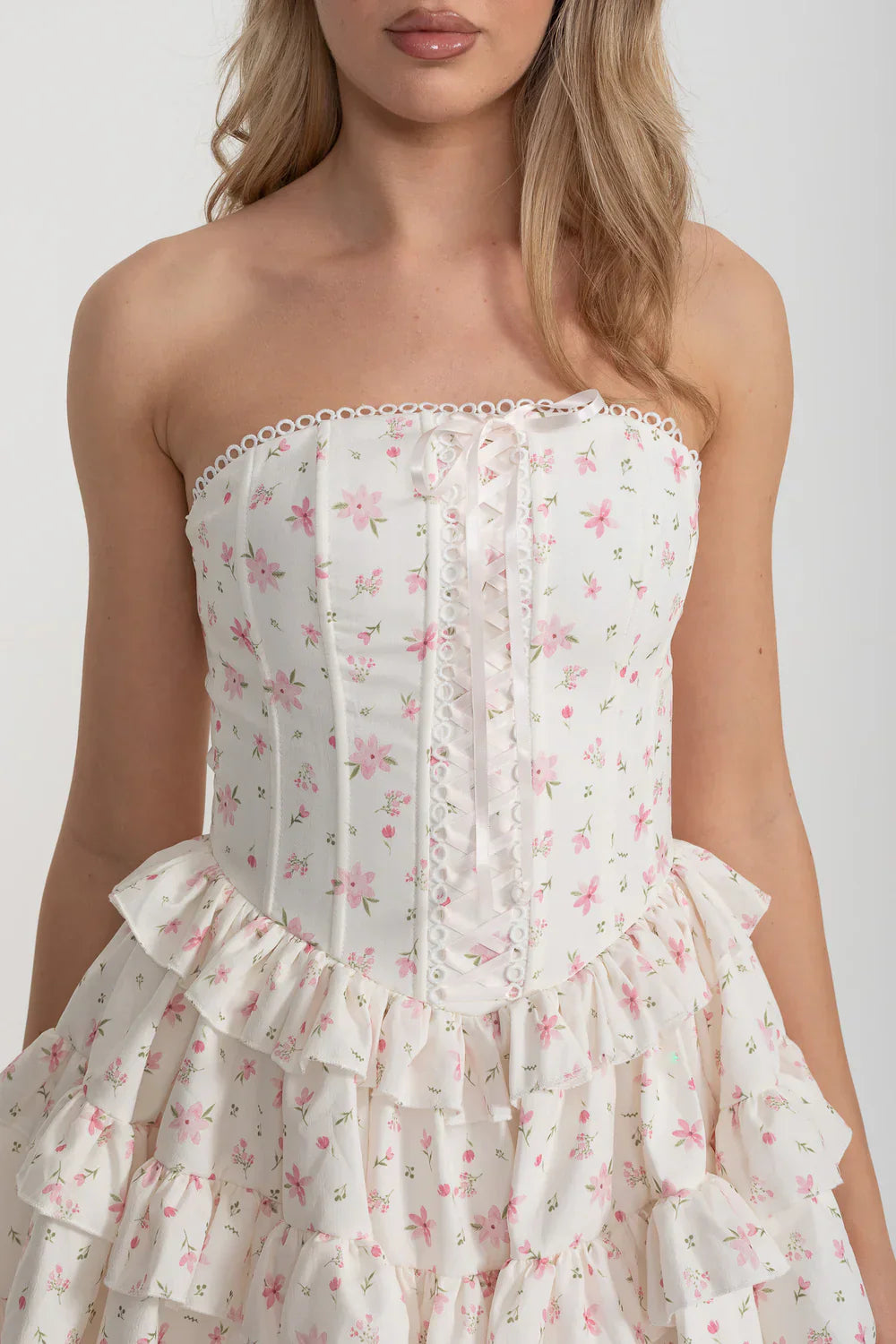 Ruffle Printed Mini Dress in Pink