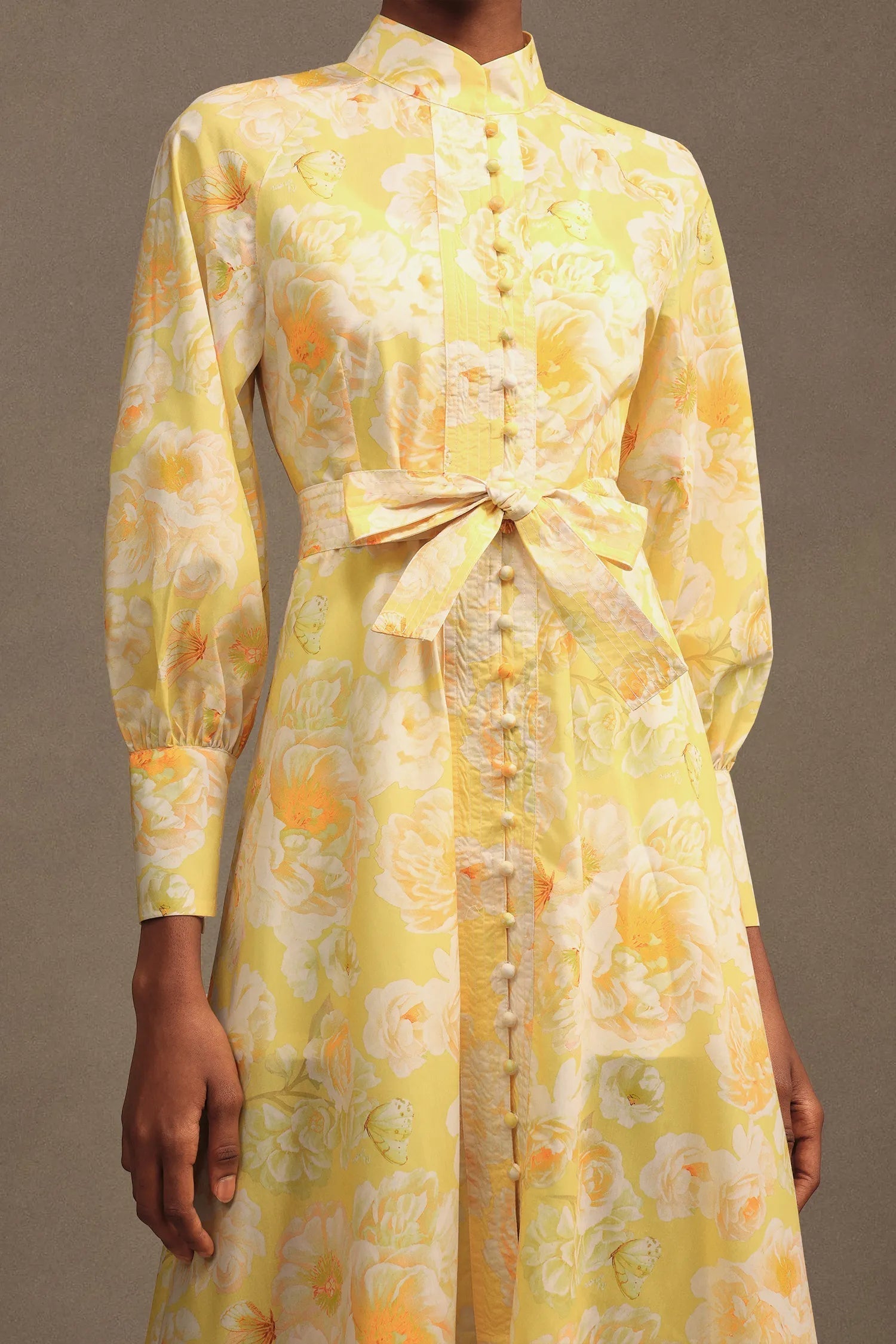 Long Sleeve Floral Printed Maxi Dress in Yellow