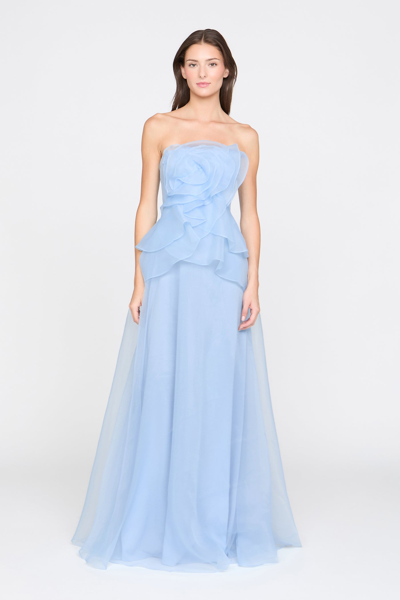 Off-Shoulder Flower Ruffle Maxi Dress - Blue
