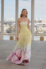 Printed Top Maxi Dress in Gradient Yellow