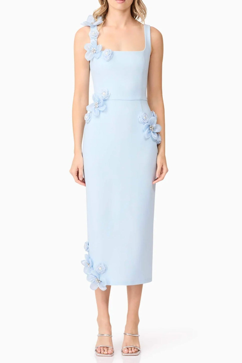 3D Flower Midi Dress in Blue