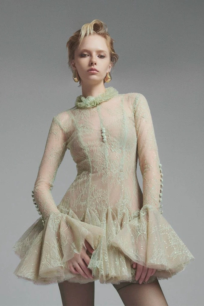 Green Embroidered Mini Dress