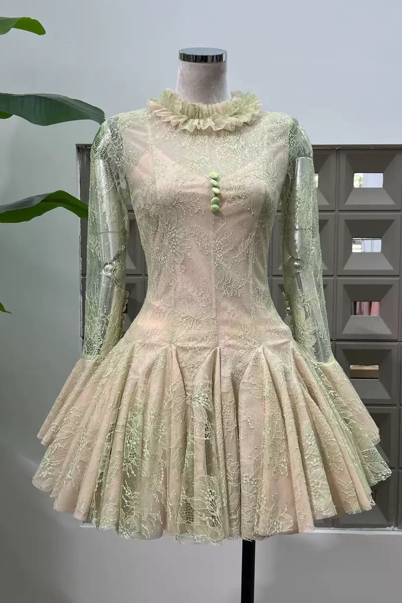 Green Embroidered Mini Dress