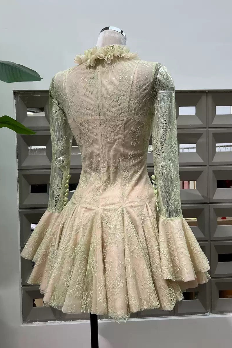 Green Embroidered Mini Dress