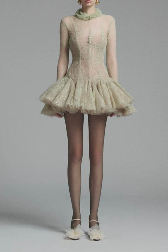 Green Embroidered Mini Dress