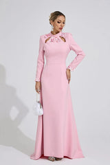 Light Pink Rhinestone Cutout Maxi Dress