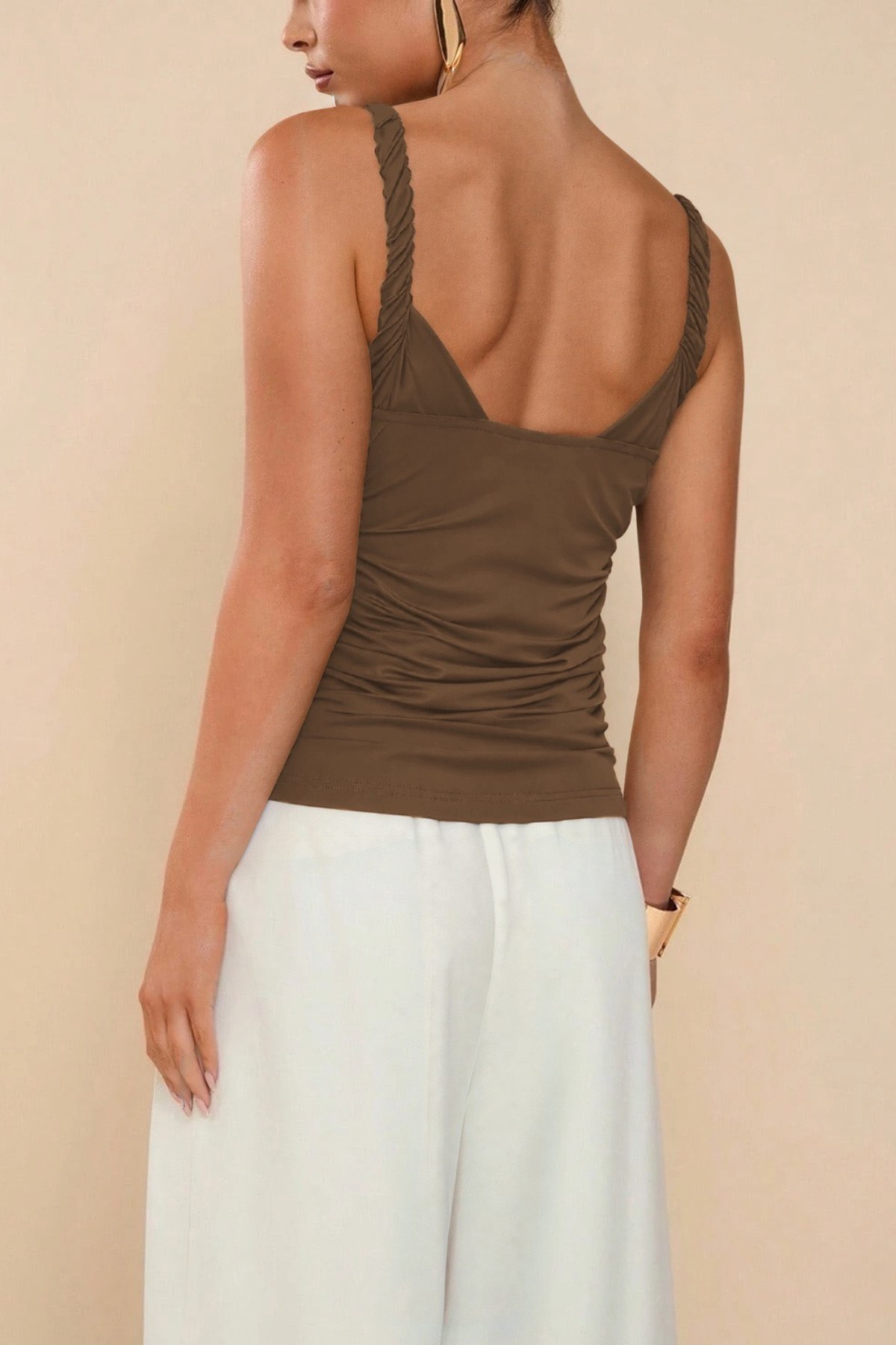 Gold Ring Strap Ruched Side Slim Cami Top