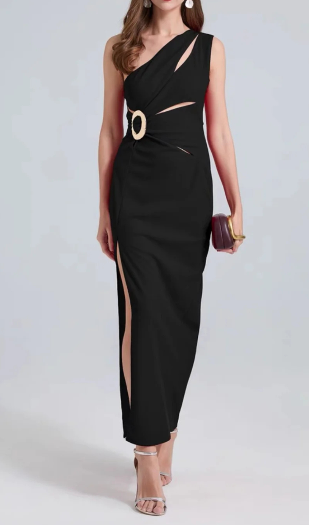 One-Shoulder Cutout Side Maxi Dress in Black