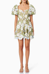 Flora Lace Mini Dress in Green