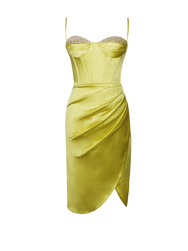 Yellow Satin Mini Dress