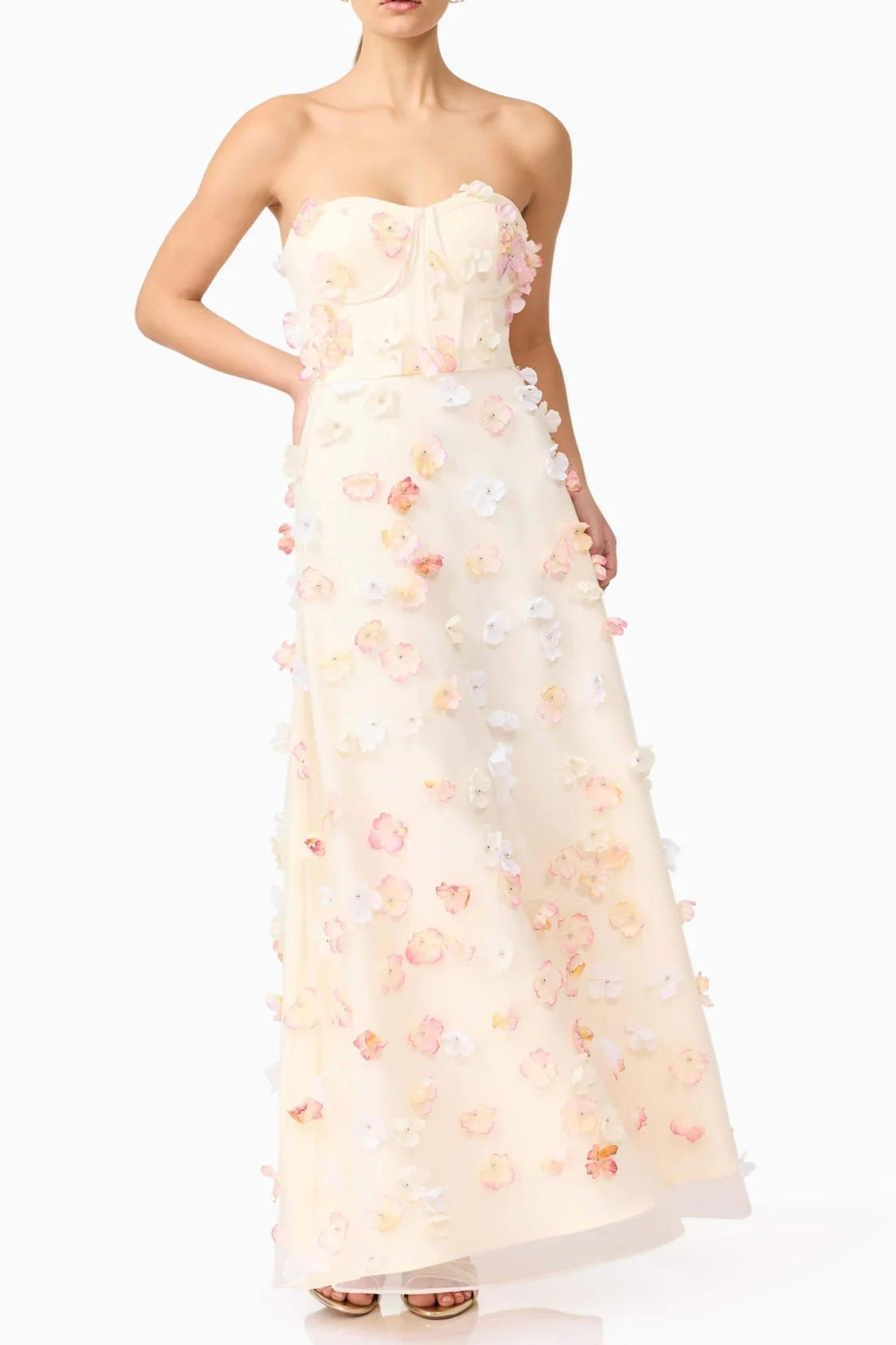 Off-Shoulder Embroidered Maxi Dress in Apricot