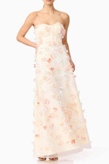 Off-Shoulder Embroidered Maxi Dress in Apricot