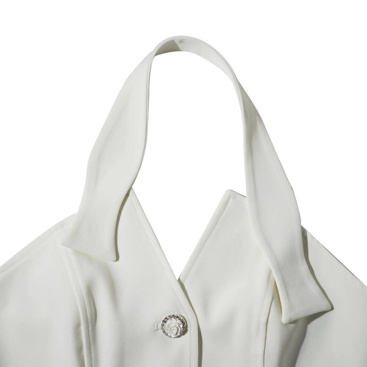 Halter Neck Vest Flower Embellished Pants Suit in Ivory