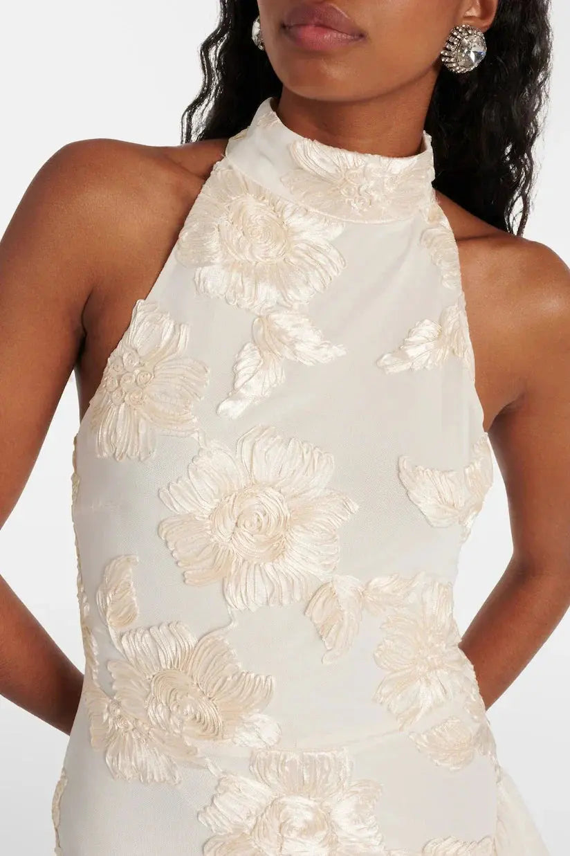 White Halter Sleeveless Midi Dress