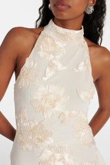 White Halter Sleeveless Midi Dress