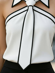 Stylish Sleeveless Halter Neck BlouSequin With Bold Contrast Trim