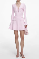 Pink Trim V-Neck Knit Mini Dress