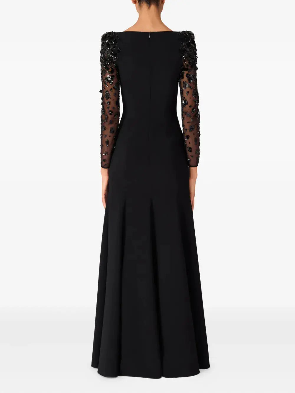 Mesh Splicing Beading Diamond Maxi Dress in Black