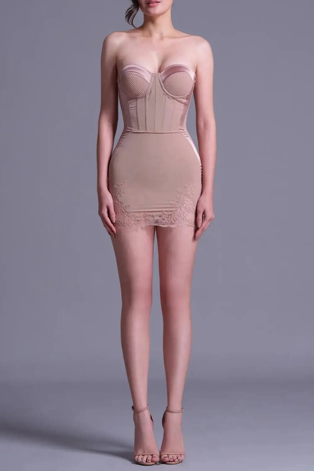 Nude Cord Lace Bustier Mini dress