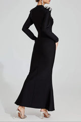 Black Diamond Pattern Bandage Maxi Dress