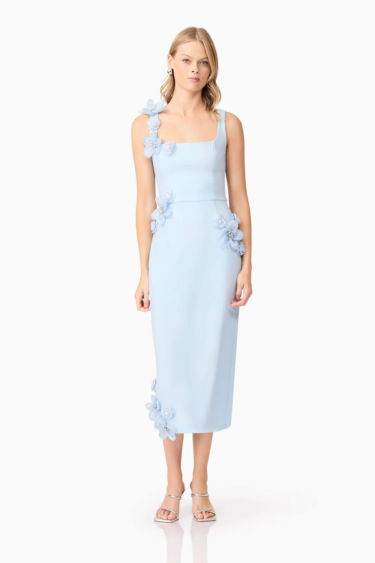 3D Flower Midi Dress in Blue