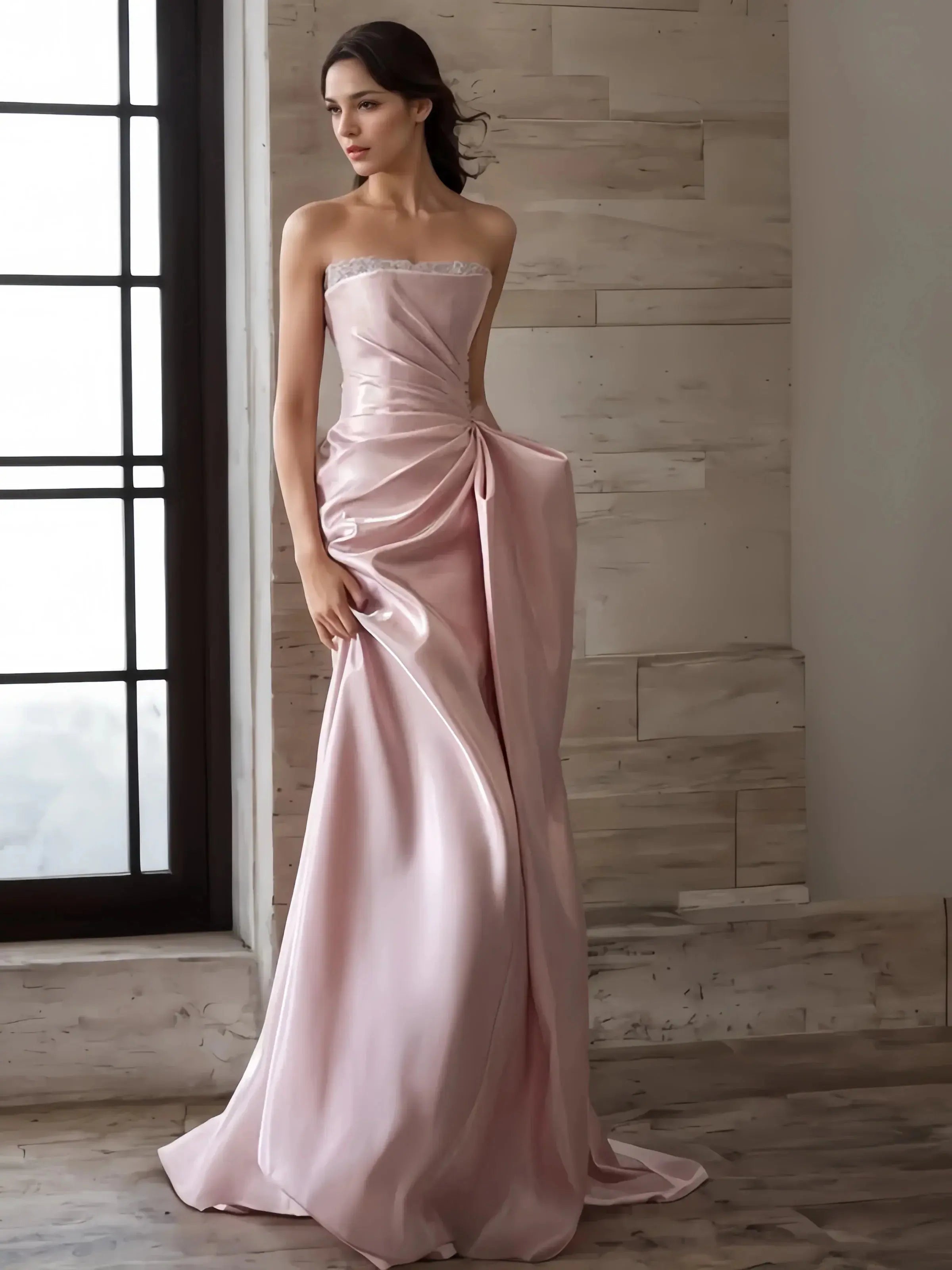 Ruched Beading Pink Prom Dress