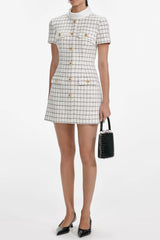 Buttons Check Mini Dress in White