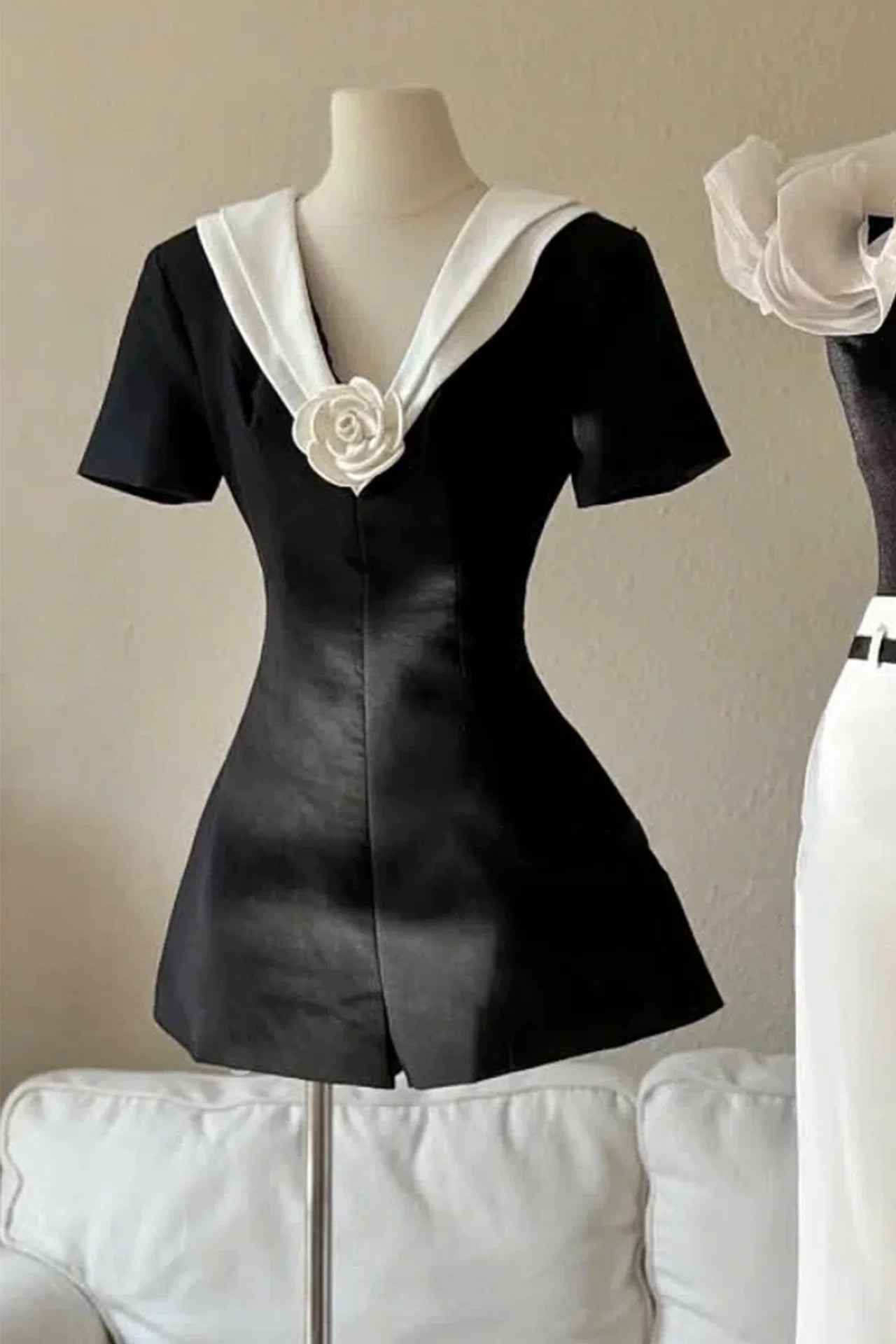 V Neck White 3d Flower Jumpsuit in Black