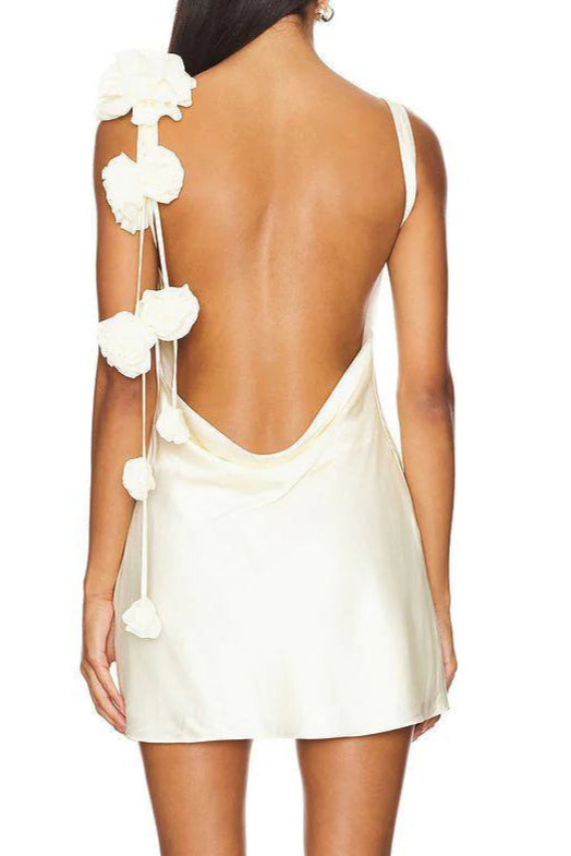 3D Flowers Sleeveless Mini Dress in White