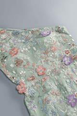 Green Floral One Shoulder Embroidered Maxi Dress