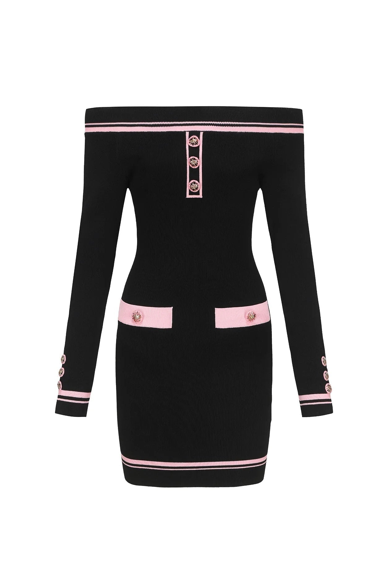 Off-shoulder Knit Mini Dress in Black
