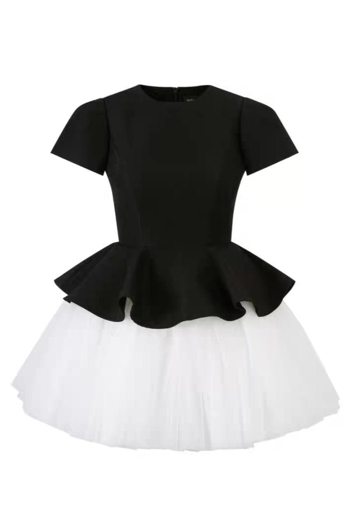 Ruffle Hem Puffy Mini Dress