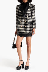 Black Double-Breasted Houndstooth Wool-Blend Blazer